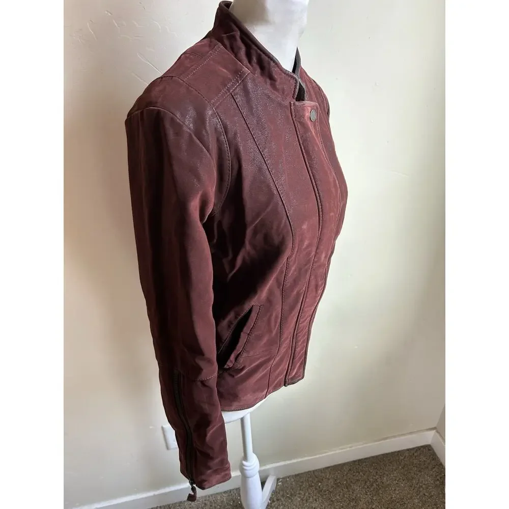 Free People Moto Jacket Womens 4 Burgundy Vegan Faux Leather Boho Biker NWT